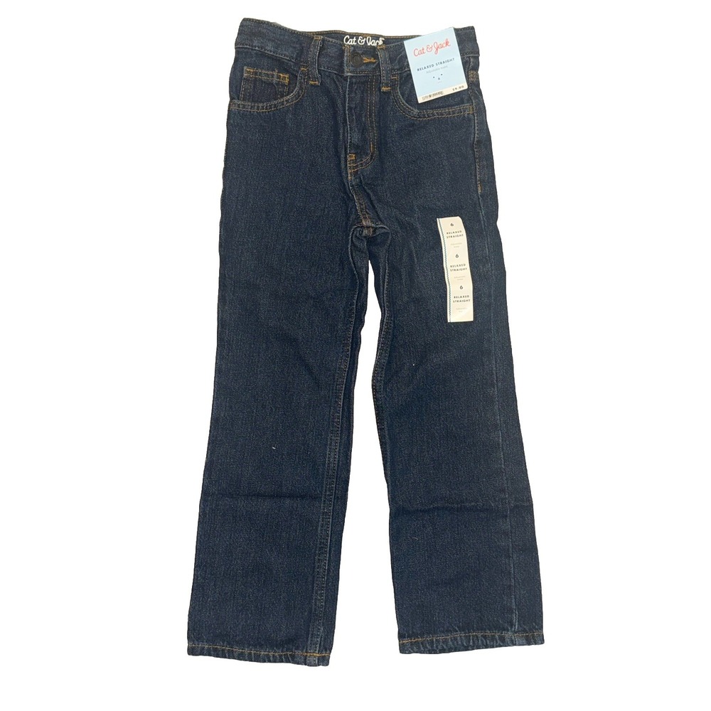 Cat And Jack Boys Relaxed Dark Denim Straight Jeans With Adjustable Waist NWT